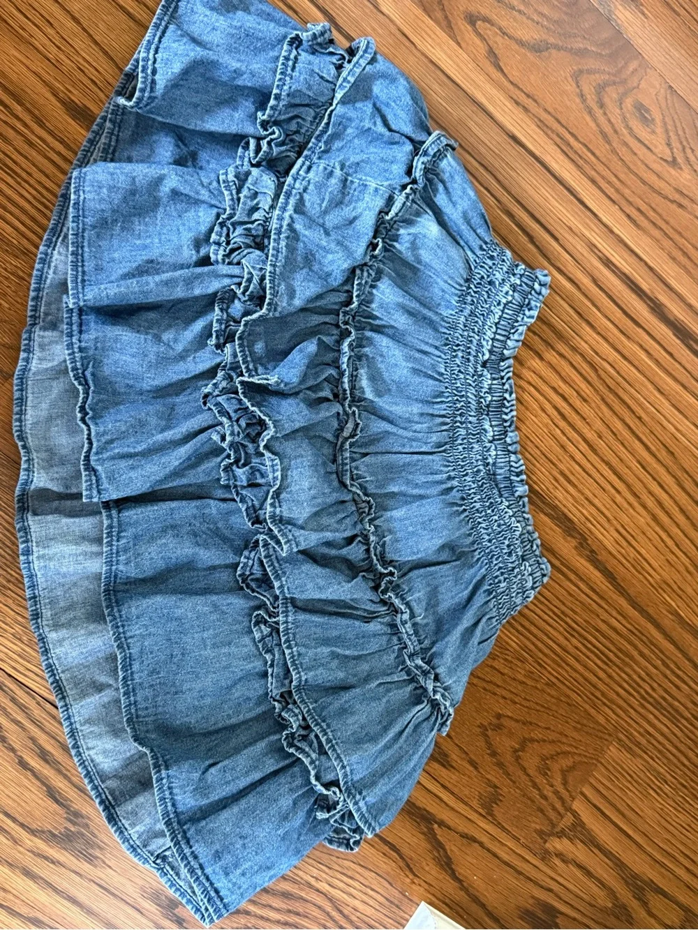 LoveShackFancy Girls' Blue Ruffled Denim Skirt